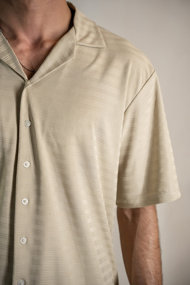 Beige Stripe Pattern Relax Fit Cuban Shirt