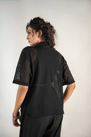 Black Mesh Relax Fit Cuban Shirt