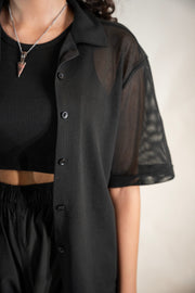 Black Mesh Relax Fit Cuban Shirt