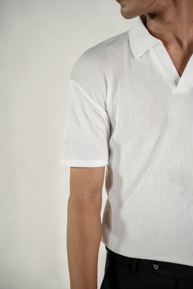 Textured Knitted Polo - White