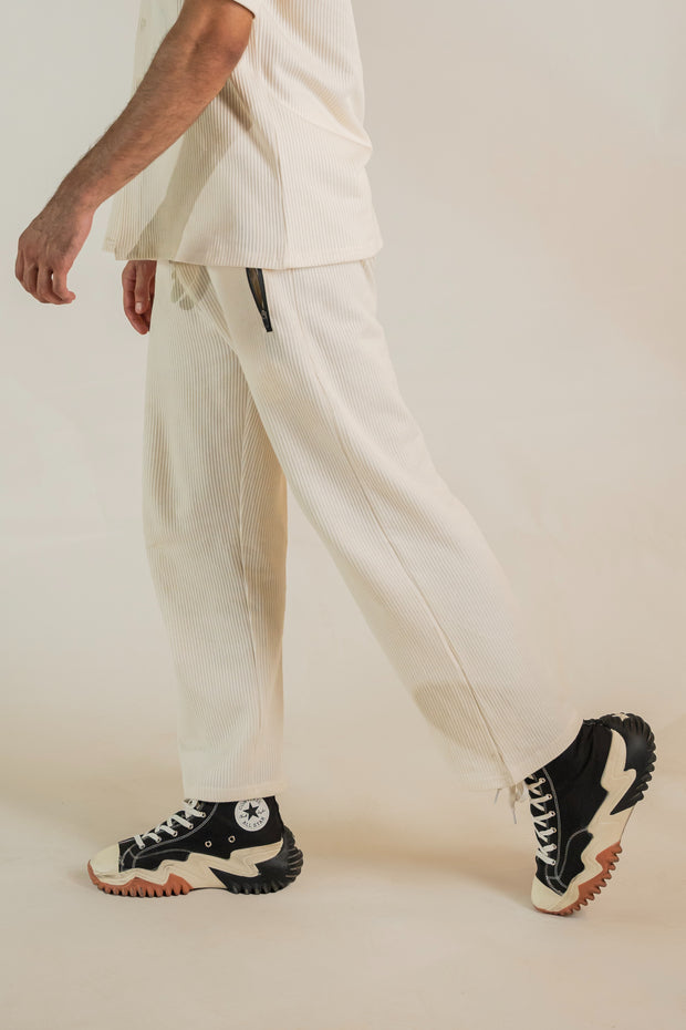 Pearl White Knitted Straight Fit Trouser