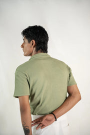 Textured Knitted Polo - Olive