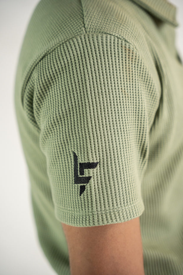 Textured Knitted Polo - Olive