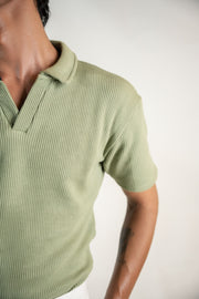 Textured Knitted Polo - Olive