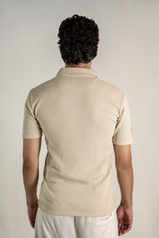 Textured Knitted Polo - Beige