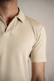 Textured Knitted Polo - Beige