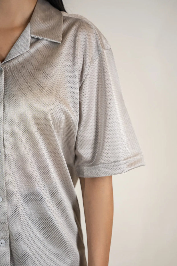 Silky Mesh Relax Fit Cuban Collar Shirt - Grey