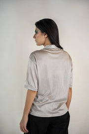 Silky Mesh Relax Fit Cuban Collar Shirt - Grey
