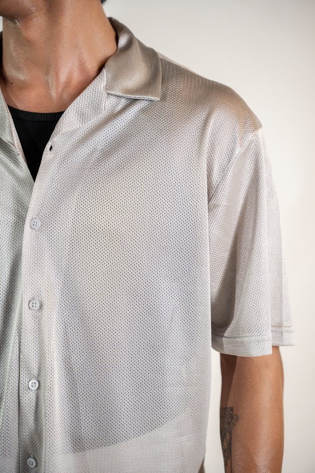 Silky Mesh Relax Fit Over Shirt - Grey