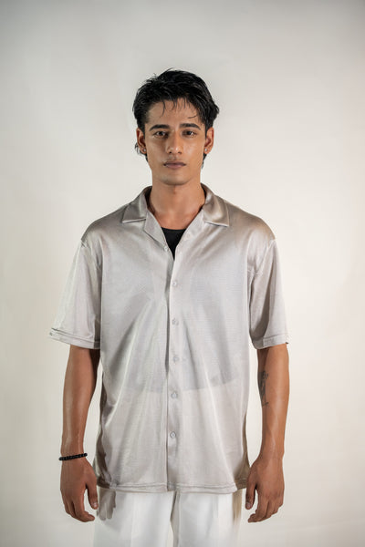 Silky Mesh Relax Fit Over Shirt - Grey