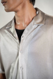 Silky Mesh Relax Fit Over Shirt - Grey