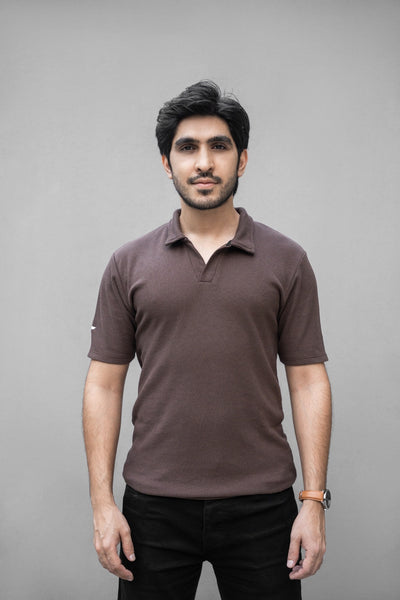 Textured Knitted Polo - Brown